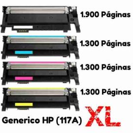 HP W2070A W2071A W2072A W2073A XL Pack 4 Colroes Cartucho de Toner 117A Generico