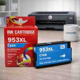 Cartucho de tinta Cian Compatible HP 953XL F6U16AE de alta capacidad con chip anti-firmware.