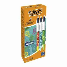 Bic 4 Colours Velours Boligrafo de Bola Retractil - Diseño Jungla - Pack 12