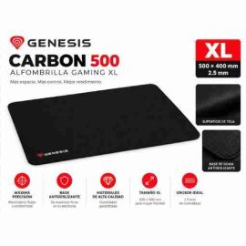 Alfombrilla gaming Genesis Carbon 500 XL de superficie speed negra impermeable y base antideslizante.