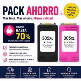 HP 305XL Negro + Tricolor Pack 2 Cartuchos de Tinta Remanufacturados