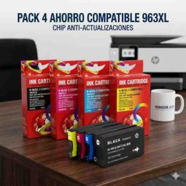Pack ahorro 4 cartuchos compatibles HP 963XL Gama Profesional con negro pigmentado y chip blindado.