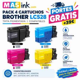 Pack 4 Cartuchos de Tinta Pigmentada Compatible Brother LC528