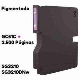 Cartucho de tinta pigmentada compatible Ricoh GC51M magenta de alta capacidad en envase protector sellado con chip digital PRO instalado.